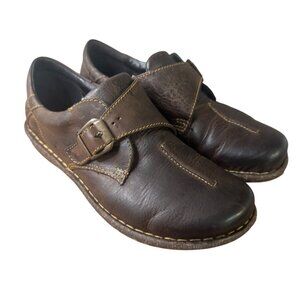 Born Women's Size 8.5  Leather Brown Slip-On Shoes With Adjustable Buckle.